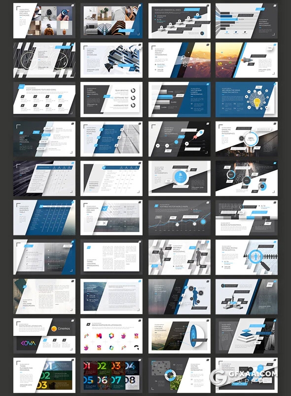 197页国外创意斜切图形版式设计企业公司宣传介绍项目合作展示工作计划汇报PPT模板10种配色主题 - 顶尖PPT