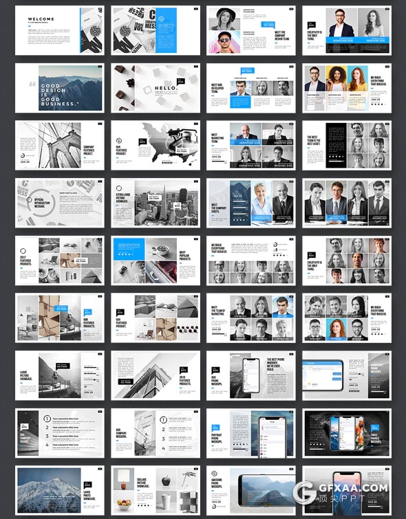 202页企业宣传介绍工作汇报总结国外商务风格多用途PPT模板10种主题配色 - 顶尖PPT