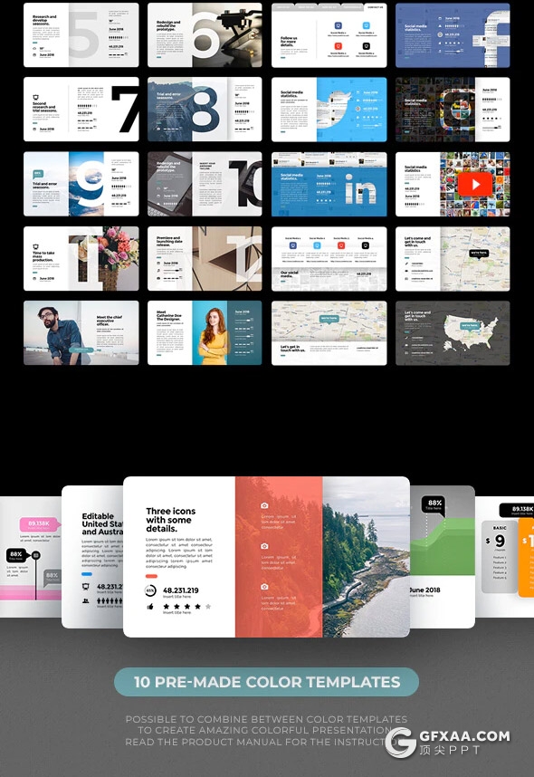 175页企业公司宣传介绍团队介绍项目展示工作汇报新年计划PPT模板10种主题配色 - 顶尖PPT