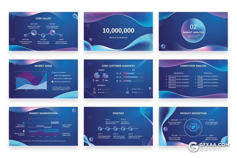 54页创意波浪图形商务企业介绍多用途PPT模板 - 顶尖PPT