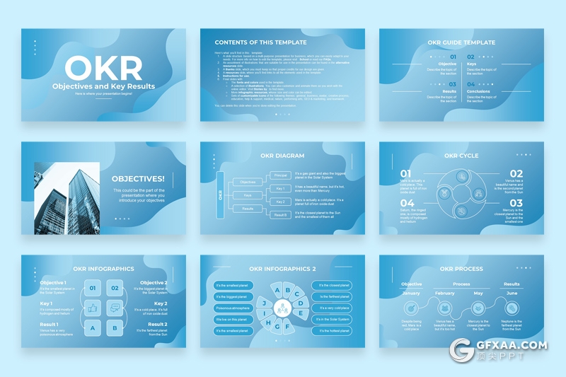 33页蓝色创意波浪图形版式设计高端商务PPT模板 - 顶尖PPT