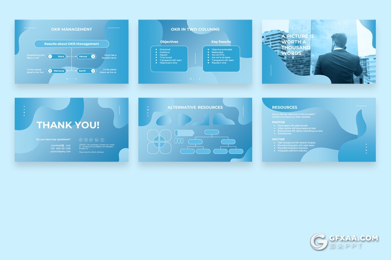 33页蓝色创意波浪图形版式设计高端商务PPT模板 - 顶尖PPT