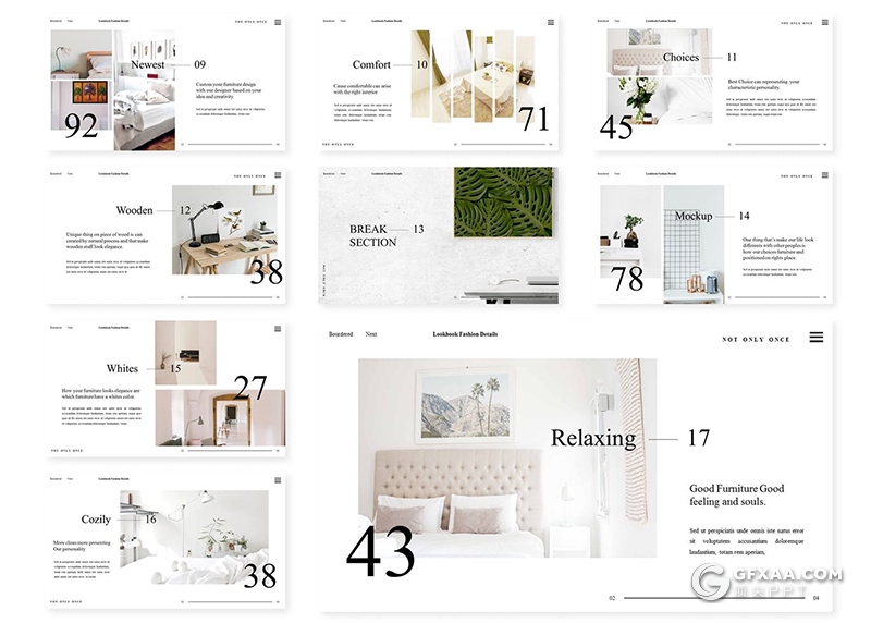 30页国外极简文艺风格室内设计家居设计装修展示PPT模板5种主题配色 - 顶尖PPT