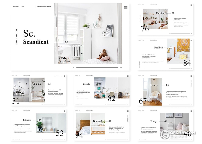 30页国外极简文艺风格室内设计家居设计装修展示PPT模板5种主题配色 - 顶尖PPT