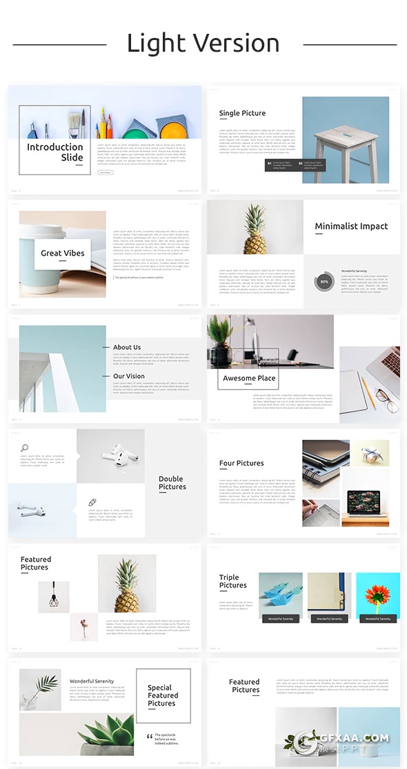 64页国外简约风格时尚企业介绍作品展示通用PPT模板11种主题配色 - 顶尖PPT