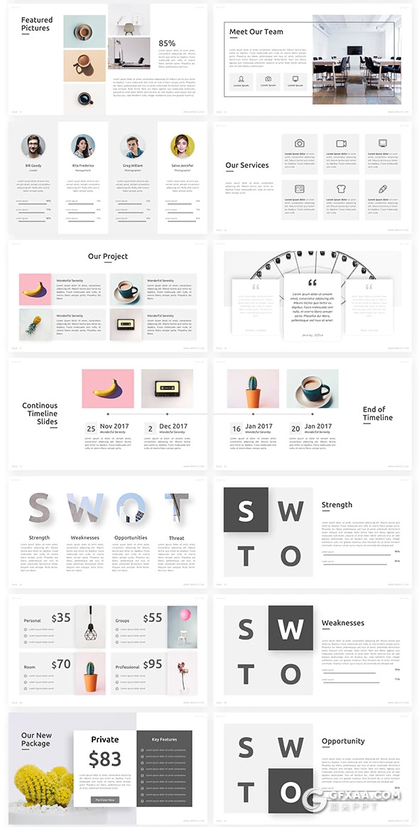 64页国外简约风格时尚企业介绍作品展示通用PPT模板11种主题配色 - 顶尖PPT