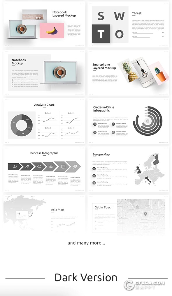 64页国外简约风格时尚企业介绍作品展示通用PPT模板11种主题配色 - 顶尖PPT