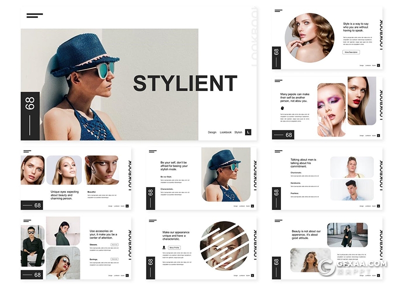 30页简约时尚流行风格模特写真时尚服装展示PPT模板5种主题配色 - 顶尖PPT