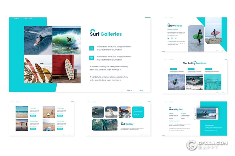 30页扁平化简约风格户外旅游冲浪项目介绍通用PPT模板5种主题配色 - 顶尖PPT