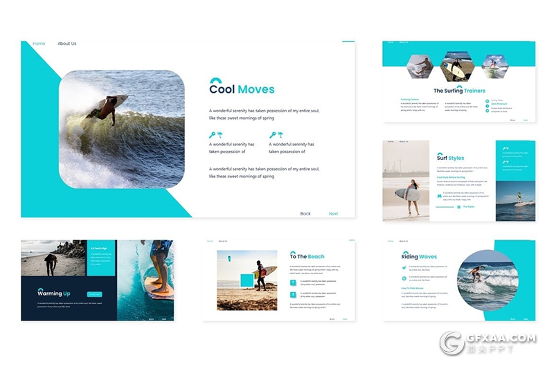 30页扁平化简约风格户外旅游冲浪项目介绍通用PPT模板5种主题配色 - 顶尖PPT