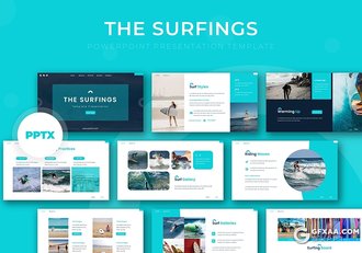 30页扁平化简约风格户外旅游冲浪项目介绍通用PPT模板5种主题配色 - 顶尖PPT