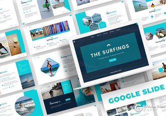 30页扁平化简约风格户外旅游冲浪项目介绍通用Google slides模板5种主题配色 - 顶尖PPT