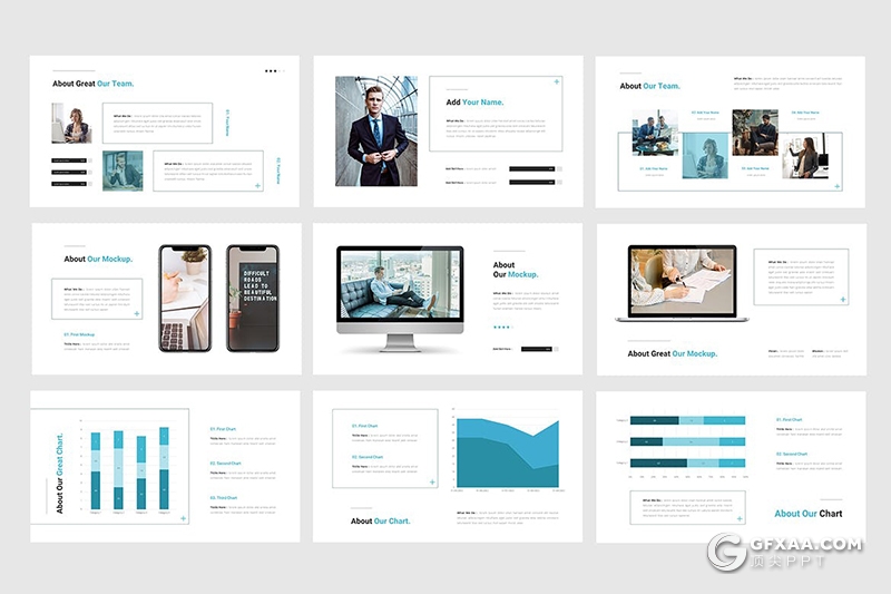 30页蓝色国外简约风格企业项目合作团队介绍通用PPT模板 - 顶尖PPT
