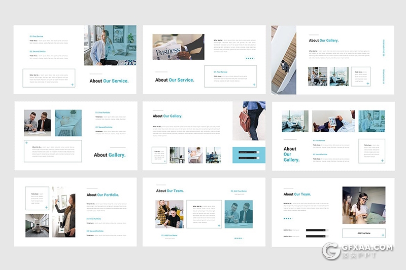 30页蓝色国外简约风格企业项目合作团队介绍通用PPT模板 - 顶尖PPT