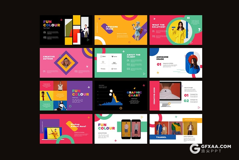 30页国外彩色时尚杂志风格Google slides模板 - 顶尖PPT