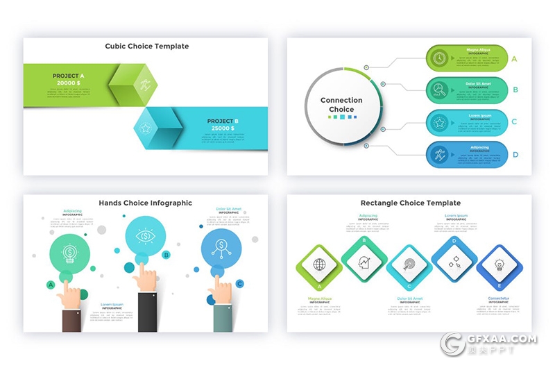 44页蓝绿配色微立体风格创意商务信息图形PPT动画模板 - 顶尖PPT