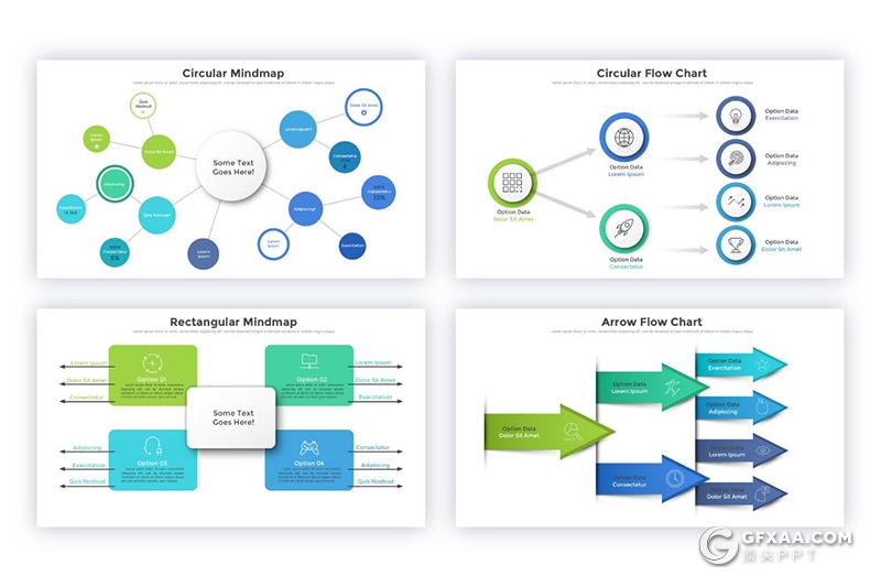 44页蓝绿配色微立体风格创意商务信息图形PPT动画模板 - 顶尖PPT
