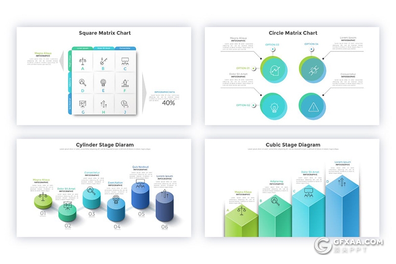44页蓝绿配色微立体风格创意商务信息图形PPT动画模板 - 顶尖PPT