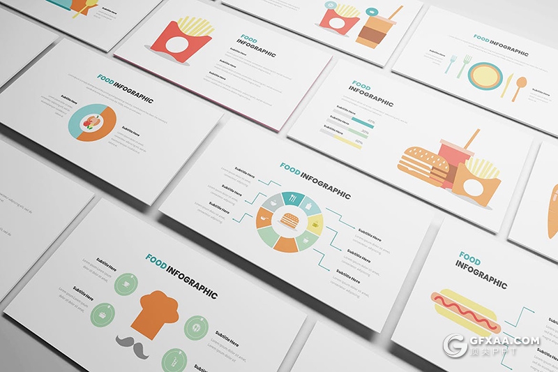 30页扁平化彩色食品信息图形PPT模板 - 顶尖PPT