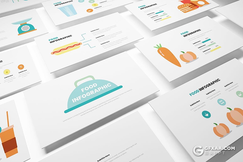 30页扁平化彩色食品信息图形PPT模板 - 顶尖PPT