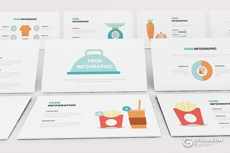 30页扁平化彩色食品信息图形PPT模板 - 顶尖PPT