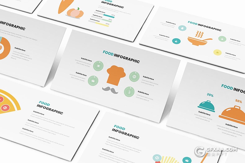 30页扁平化彩色食品信息图形PPT模板 - 顶尖PPT