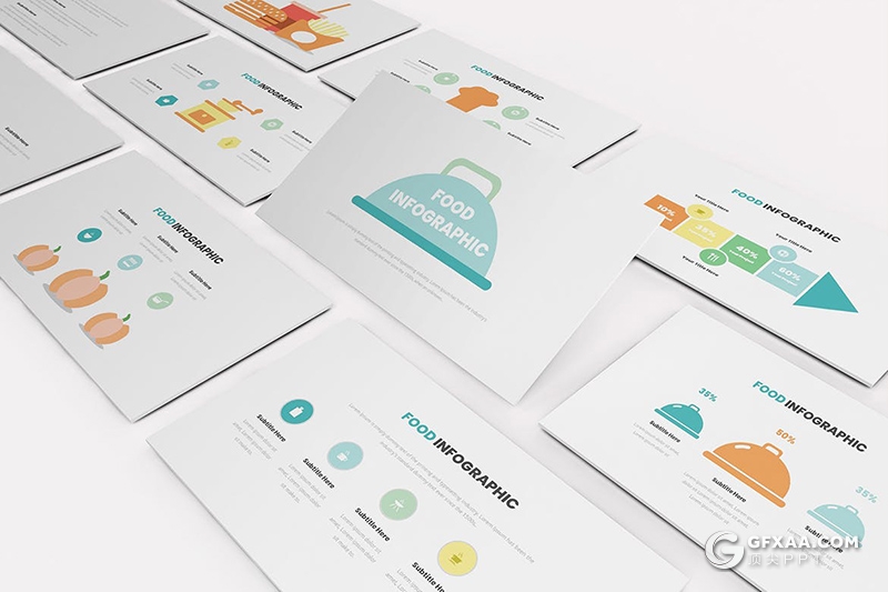 30页扁平化彩色食品信息图形PPT模板 - 顶尖PPT