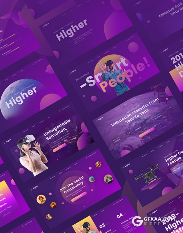 81页国外高端创意动画效果虚拟VR科技宇宙探索未来科技PPT模板11种主题配色2种尺寸 - 顶尖PPT