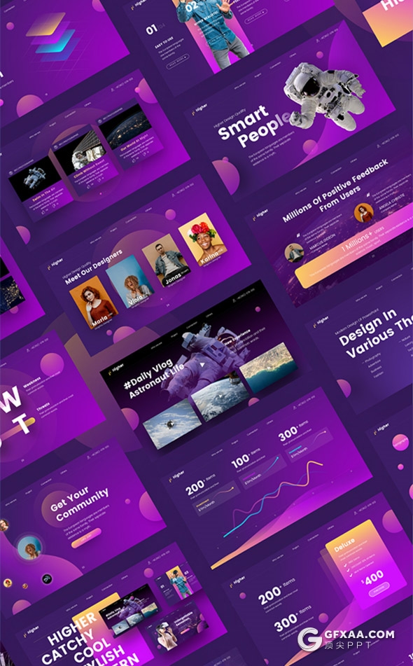 81页国外高端创意动画效果虚拟VR科技宇宙探索未来科技PPT模板11种主题配色2种尺寸 - 顶尖PPT