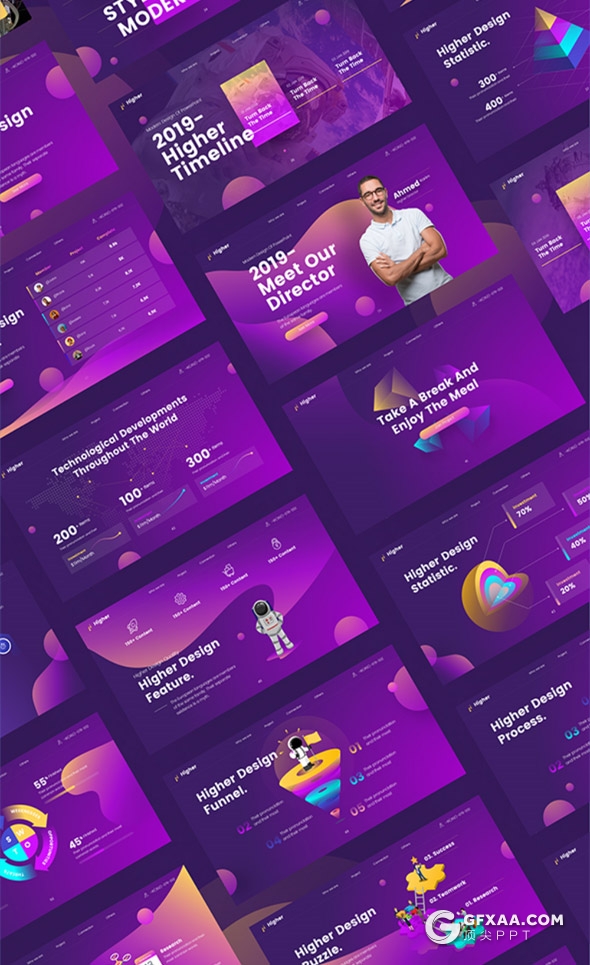 81页国外高端创意动画效果虚拟VR科技宇宙探索未来科技PPT模板11种主题配色2种尺寸 - 顶尖PPT