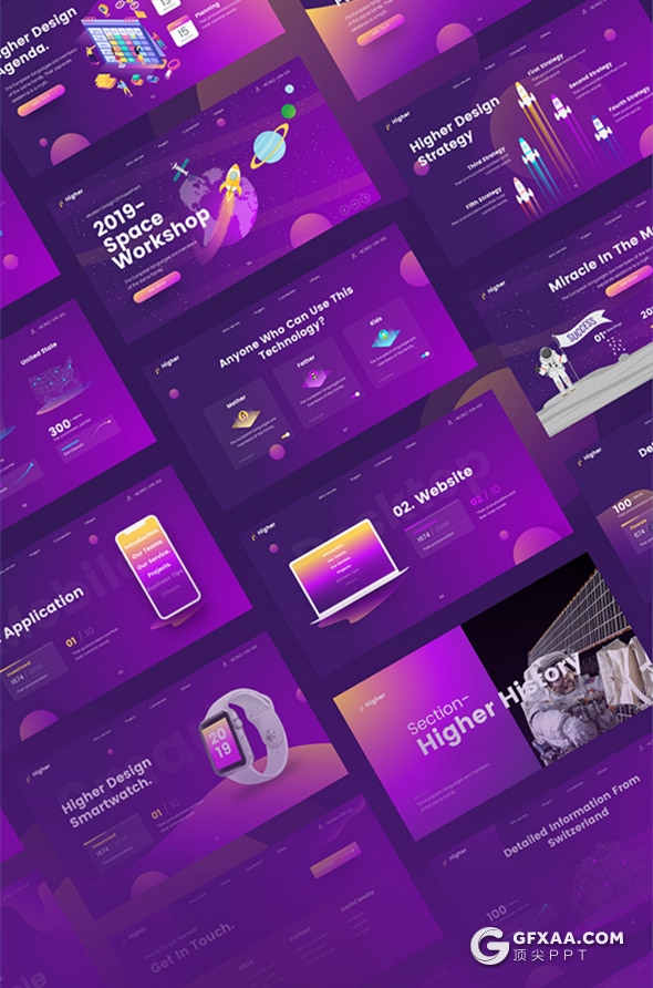 81页国外高端创意动画效果虚拟VR科技宇宙探索未来科技PPT模板11种主题配色2种尺寸 - 顶尖PPT