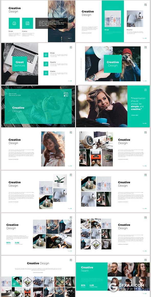 108页扁平化绿色企业团队介绍工作计划汇报国外多用途PPT动画模板 - 顶尖PPT