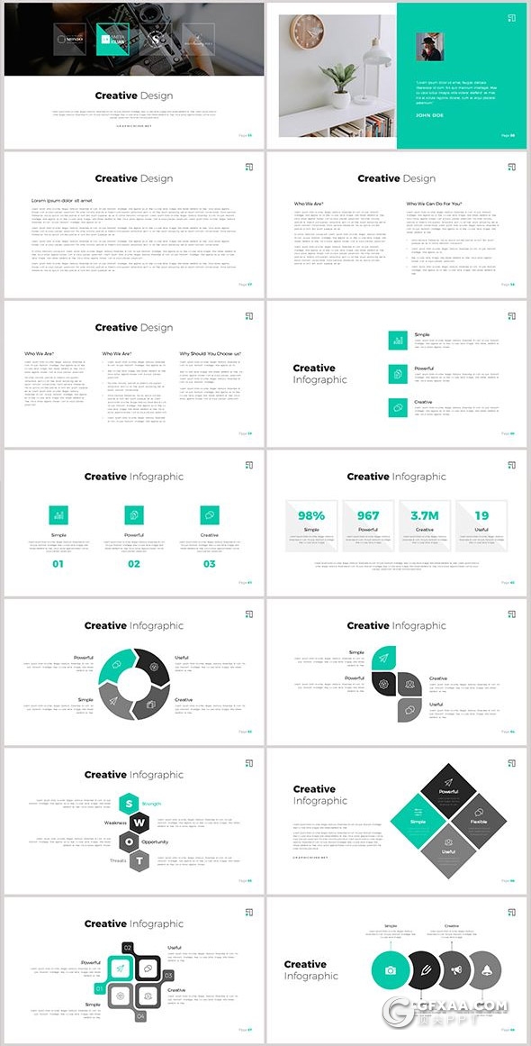 108页扁平化绿色企业团队介绍工作计划汇报国外多用途PPT动画模板 - 顶尖PPT