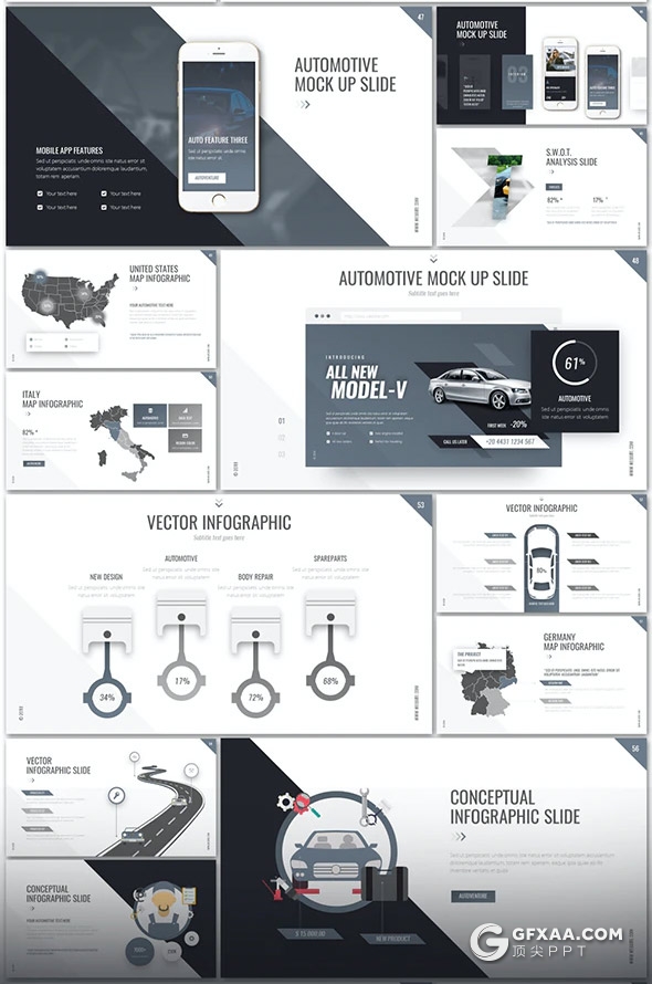 65页汽车维修汽车保养服务4S店汽车销售推广国外高端keynote模板11种主题配色 - 顶尖PPT