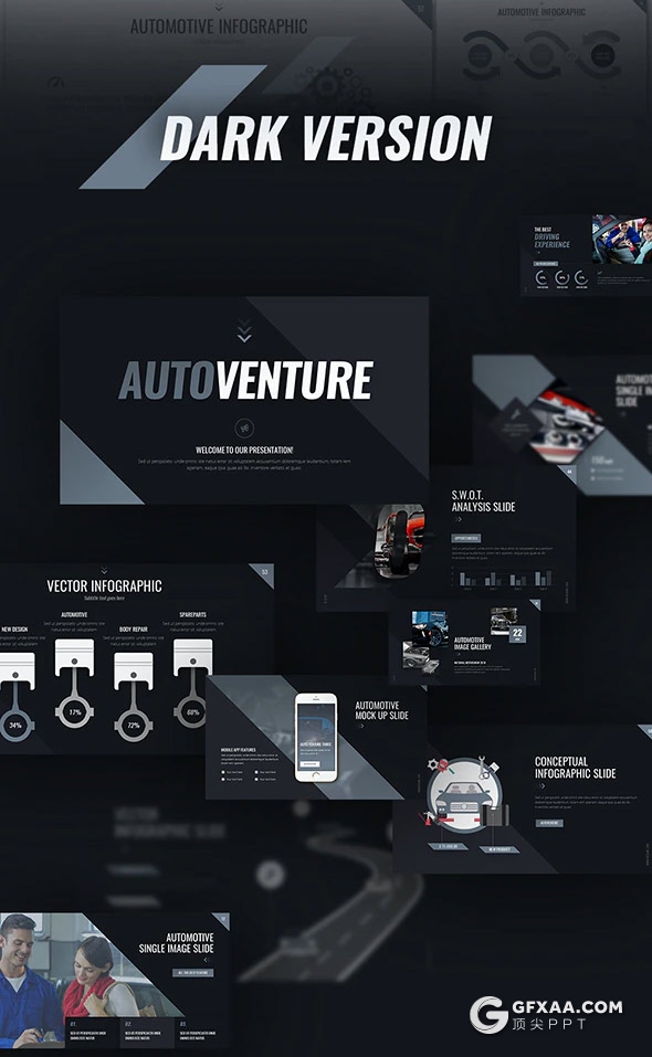 65页汽车维修汽车保养服务4S店汽车销售推广国外高端keynote模板11种主题配色 - 顶尖PPT
