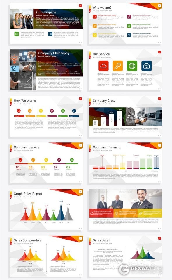 115页低多边形风格PPT模板6种配色方案 - 顶尖PPT