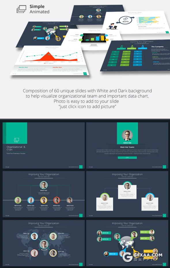 60页彩色组织架构和数据统计图形PPT模板10种配色2种尺寸 - 顶尖PPT
