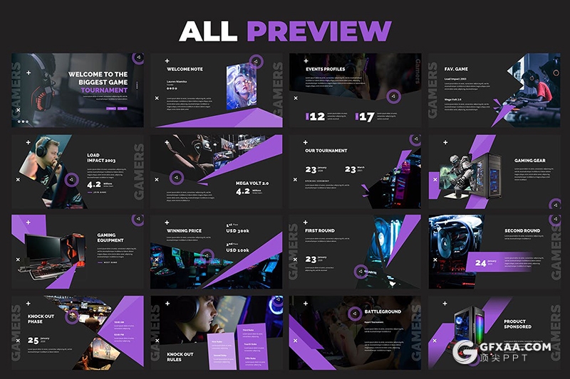 30页创意几何图形设计电竞游戏行业推广数据分析keynote模板 - 顶尖PPT