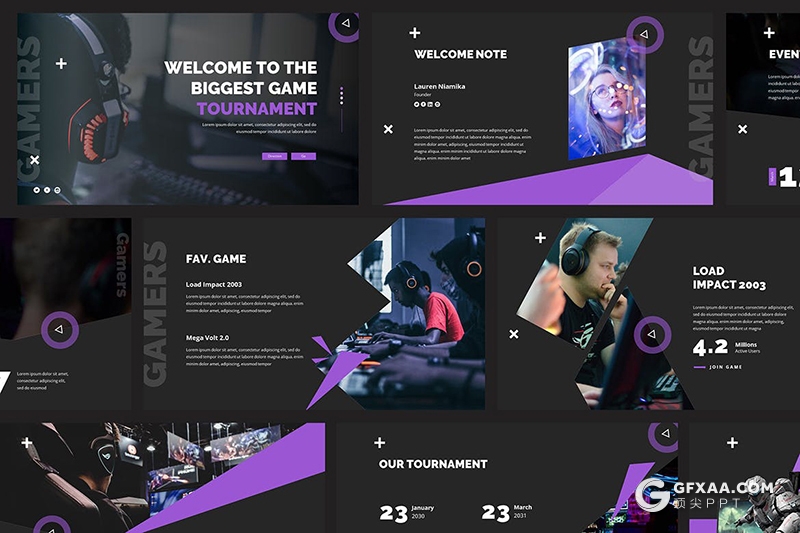 30页创意几何图形设计电竞游戏行业推广数据分析keynote模板 - 顶尖PPT