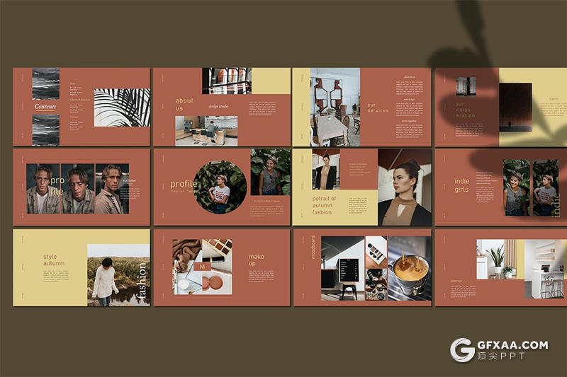 30页复古配色风格摄影模特美图展示PPT模板 - 顶尖PPT