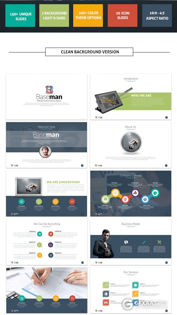 150页扁平化多图表商务汇报总结PPT模板 - 顶尖PPT