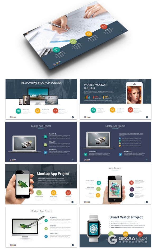 150页扁平化多图表商务汇报总结PPT模板 - 顶尖PPT