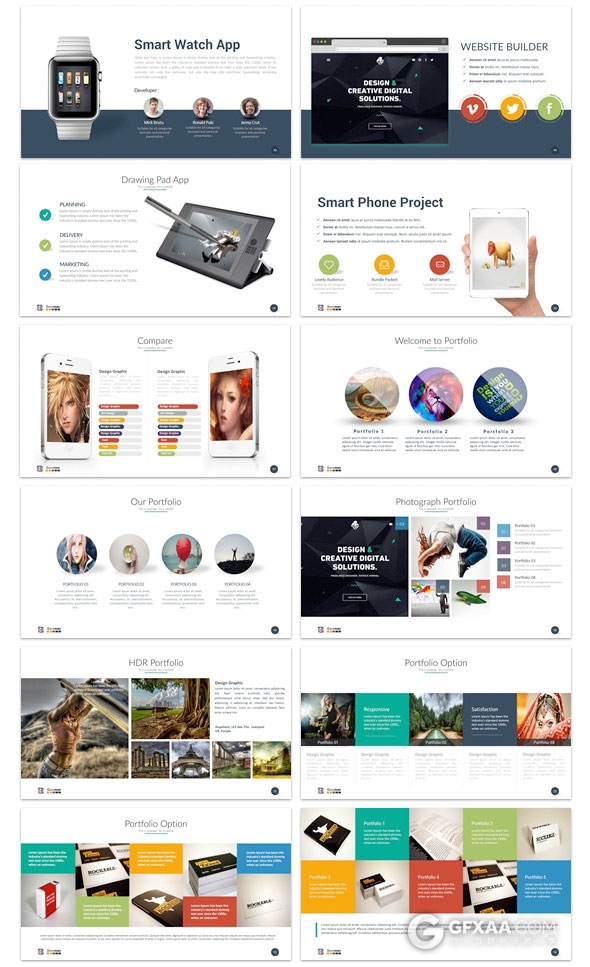 150页扁平化多图表商务汇报总结PPT模板 - 顶尖PPT