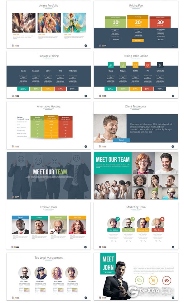 150页扁平化多图表商务汇报总结PPT模板 - 顶尖PPT