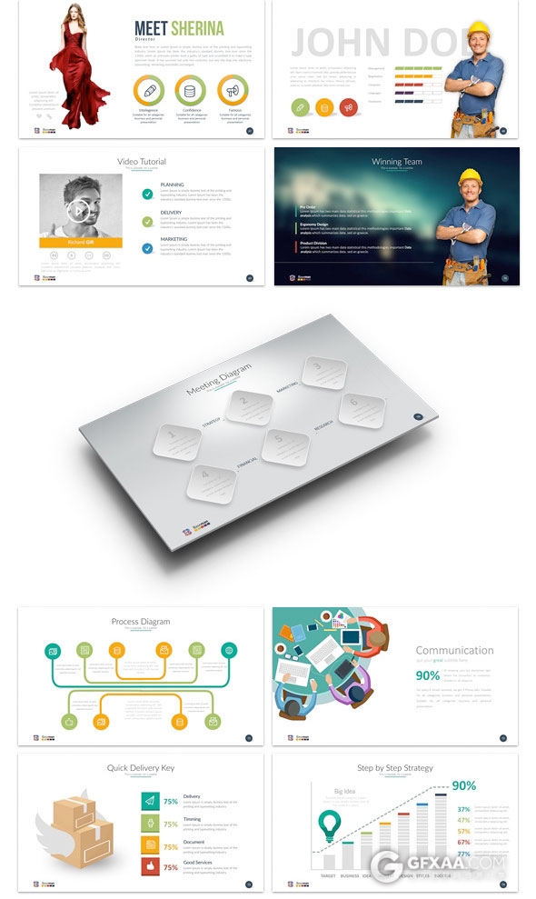 150页扁平化多图表商务汇报总结PPT模板 - 顶尖PPT