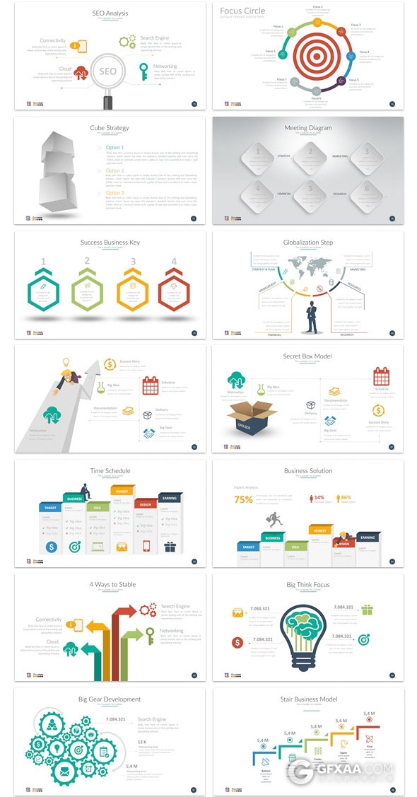 150页扁平化多图表商务汇报总结PPT模板 - 顶尖PPT