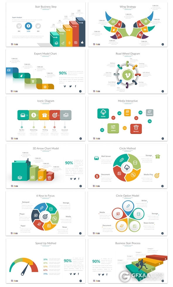 150页扁平化多图表商务汇报总结PPT模板 - 顶尖PPT