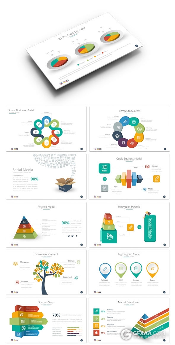150页扁平化多图表商务汇报总结PPT模板 - 顶尖PPT