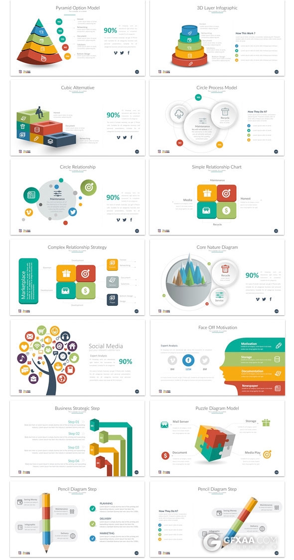 150页扁平化多图表商务汇报总结PPT模板 - 顶尖PPT