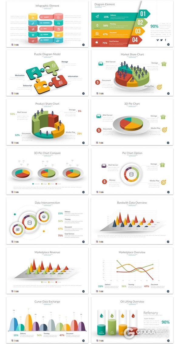 150页扁平化多图表商务汇报总结PPT模板 - 顶尖PPT
